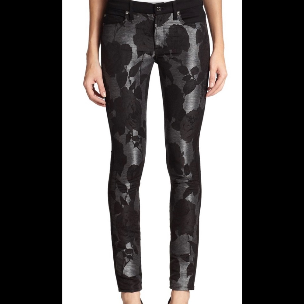 7 for all Mankind Black Flower Skinny Jeans Sz 30